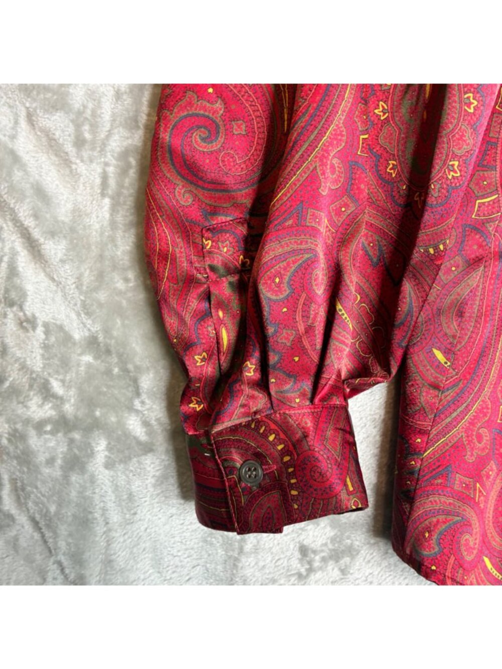 Evan Picone Womens 22W Red Paisley Blouse Tie Neck Long Sleeve Vintage Polyester - Picture 6 of 9